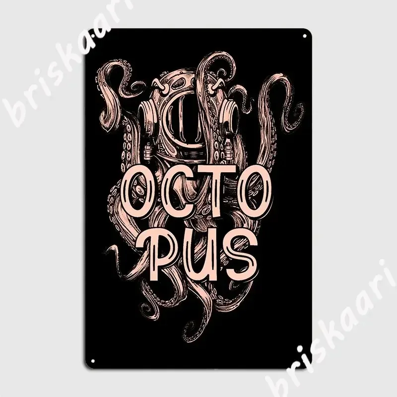 Octopus With Diving Helmet 2 Metal Sign Wall Cave Club Wall Mural Print Bar Tin Sign Poster