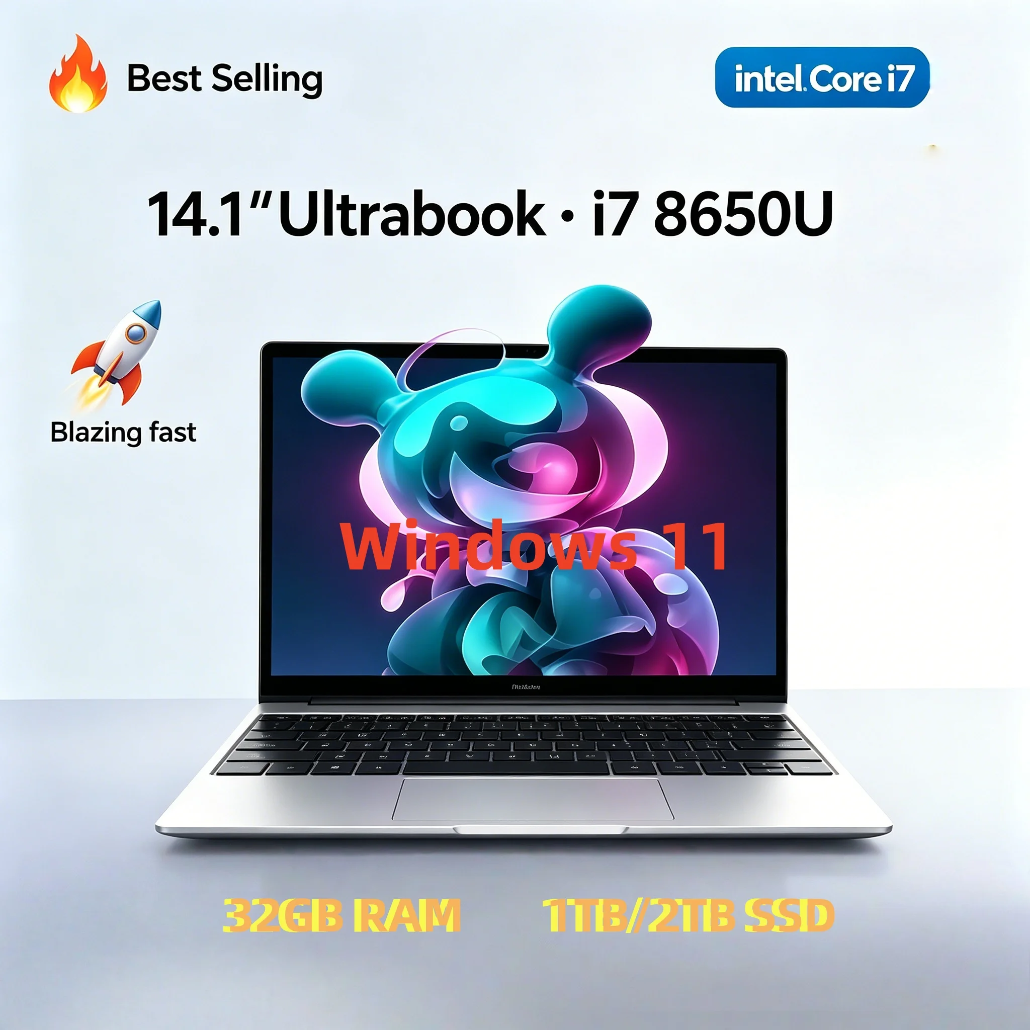 브랜드+ 14.1인치 초슬림 노트북 윈도우 11 인텔 코어 i7 8650U 16GB 램 2TB SSD 노트북 게이머 사무용 학습용 컴퓨터 PC 2026