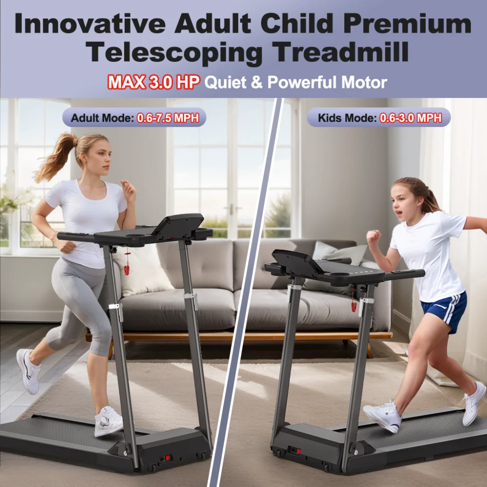 Folding Treadmill for Home Adjustable Height 300 LBS Weight Capacity with Bluetooth Speaker