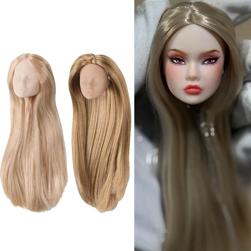 1/6 Supermodel Doll Head Accessories Without Makeup Head High Quality Nylon Hair Wire DIY Handmade Practice Make Up Doll Head