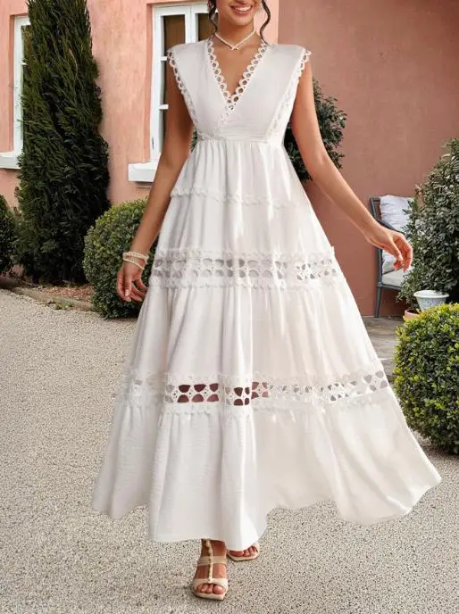 

Vacation Style High Waisted Spliced Long Skirt Dress for Women In Spring and Summer 2025