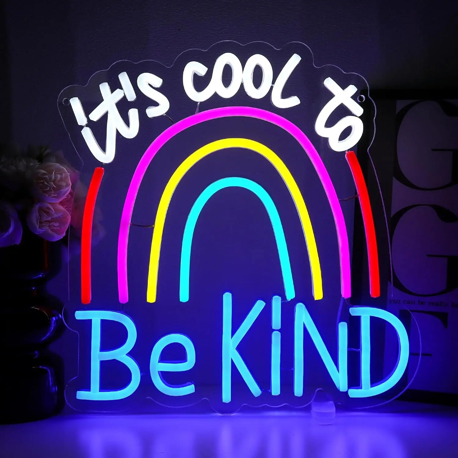 

Неоновая вывеска «It's Cool To Be Kind» с USB-питанием, радужная светодиодная неоновая лампа для декора класса, бара, игровой комнаты, спальни, подарок, художественный настенный светильник
