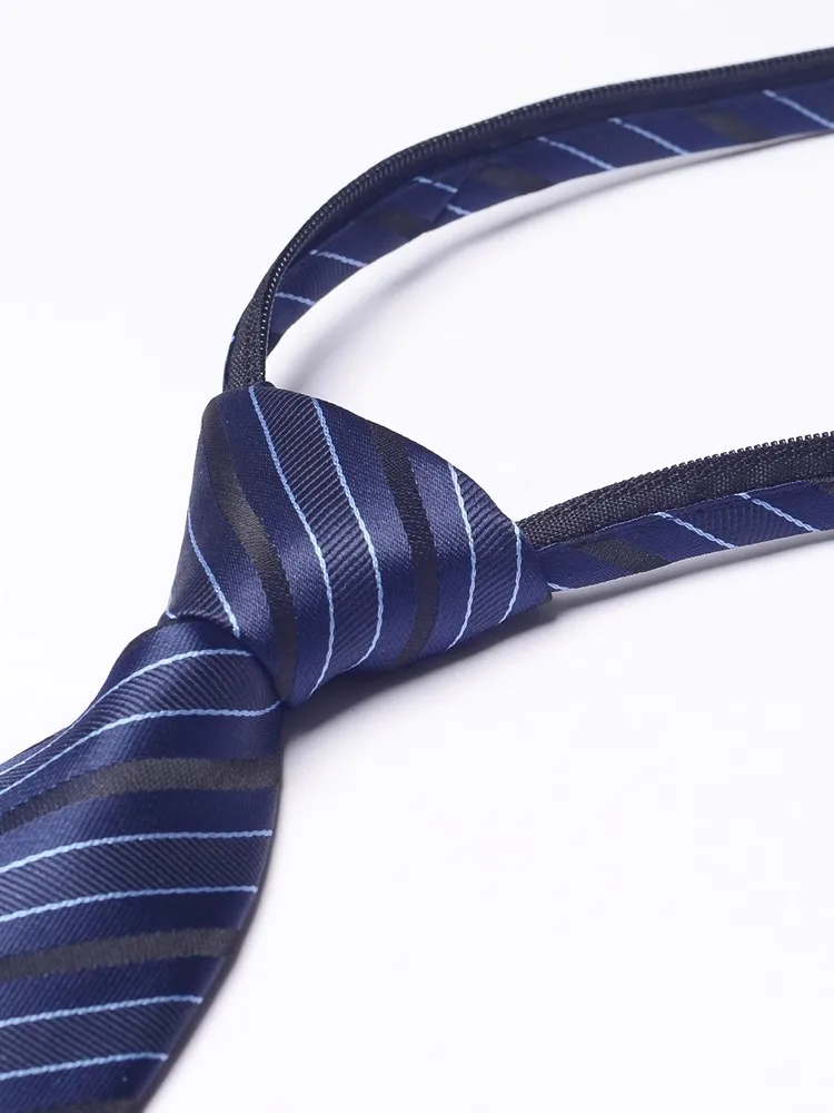 High Quality Navy Blue Striped Zipper Tie Fashionable Men's 7CM Narrow Version Work Shirt Accessories Convenient Zipper Necktie