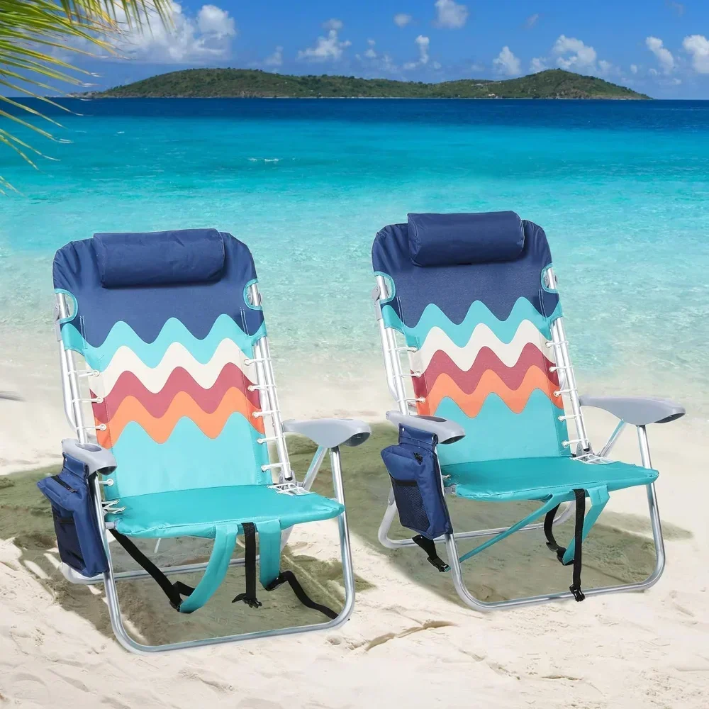 

Backpack Beach Chair Set of 2, 4-Position Classic Lay Flat, Pillow and Padded Shoulder Straps, Storage Pouch