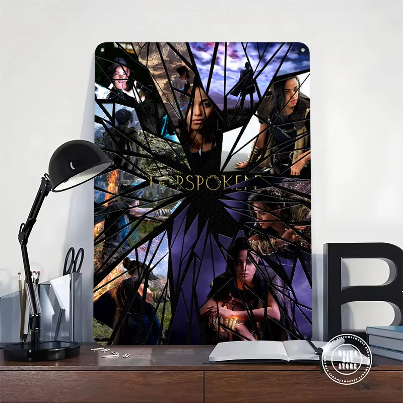 Forspoken Game Shattered Glass Collage Printed Poster Customized Wall Art Retro Vintage Metal Tin Signs for Gamer Wand Deko Home