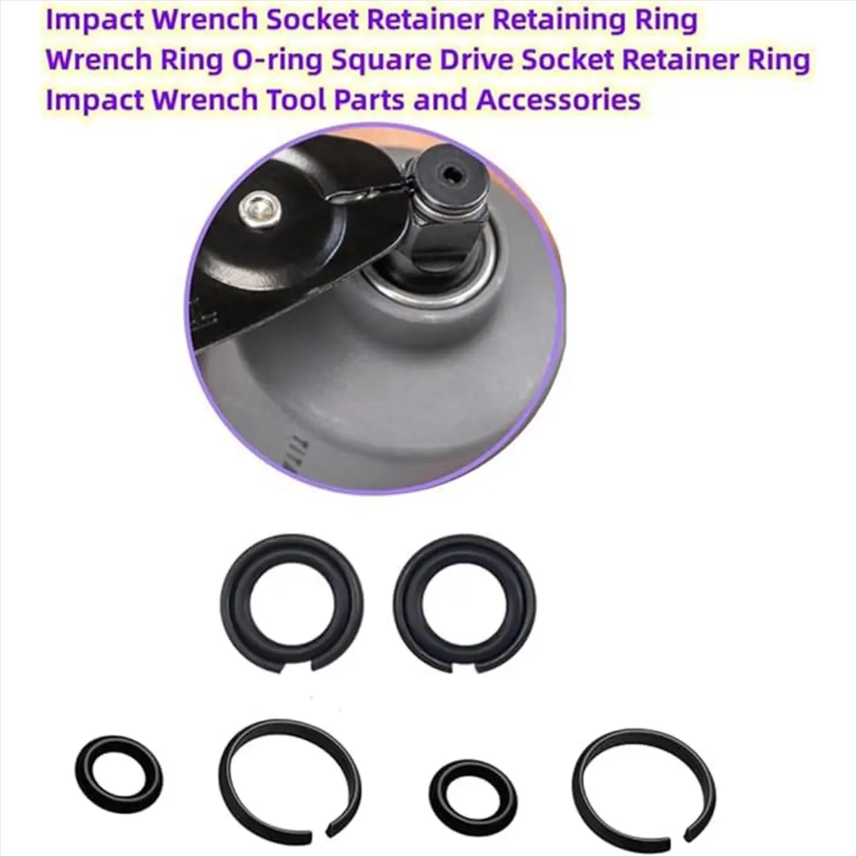 AT16 10Set 1/2in&10Set 3/8in Impact Retaining Ring Clip Friction Ring+ O-Ring,Retainer Impact Lock Ring Anvil Install Tool