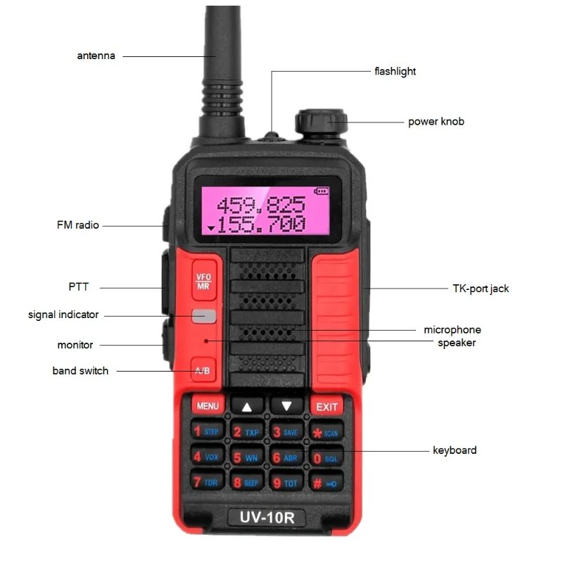 Baofeng UV-10R Professional Walkie Talkie 10W High Power Dual Band Two Way CB Ham Radios 10KM HF Transceiver VHF UHF UV10R Radio