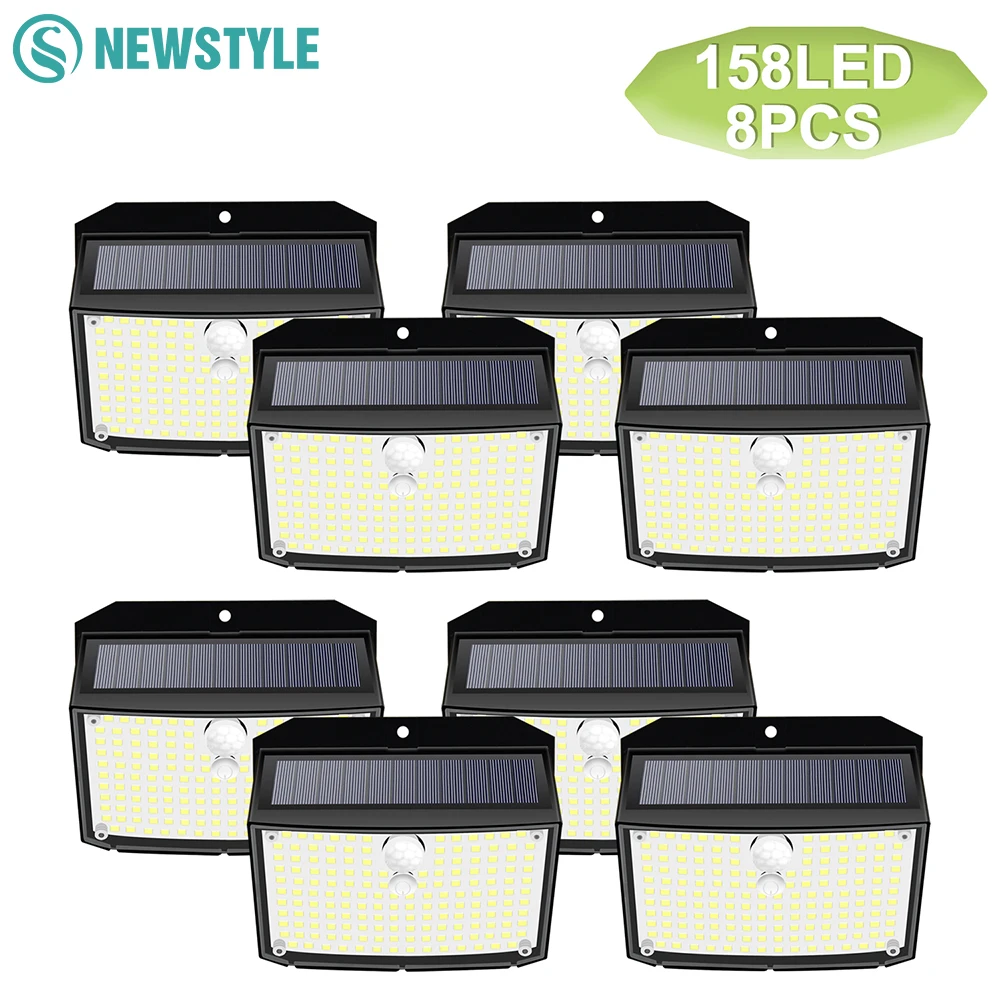 

4/8PCS 158LED Solar Wall Lights Motion Sensor Security Lamp IP65 Waterproof 3 Lighting Mode Outdoor Decor for Garden Yard Garage
