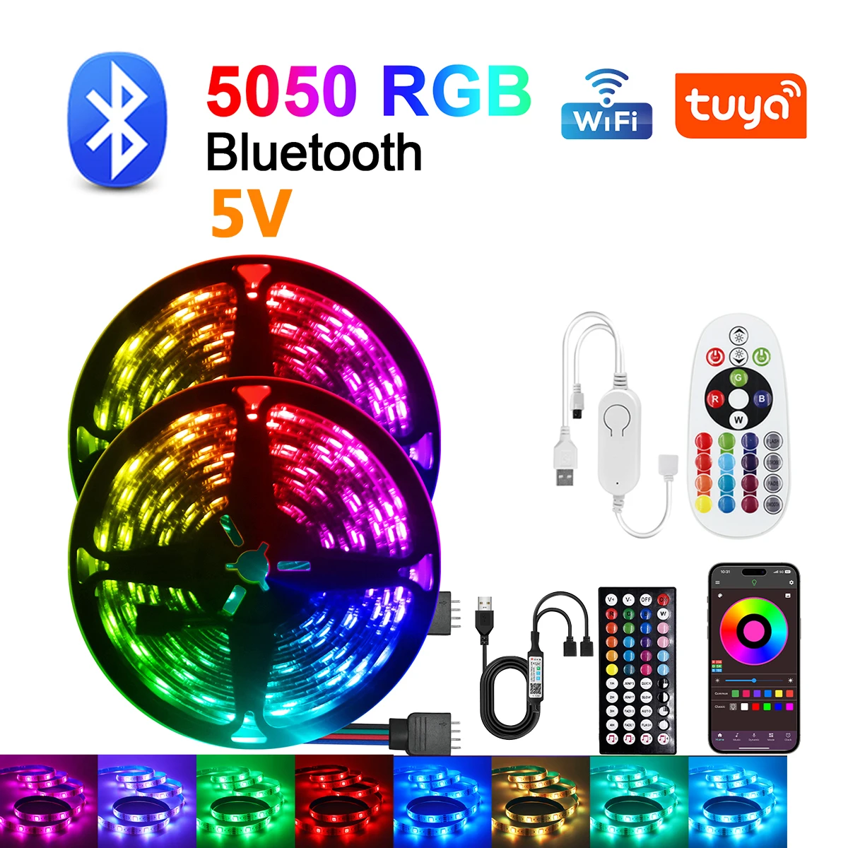 Bluetooth WiFi LED RGB Strip Lights Color Changing 5050 30LED 576LED Lights Flex Ribbon Luces for 5V USB TV BackLight Room Decor