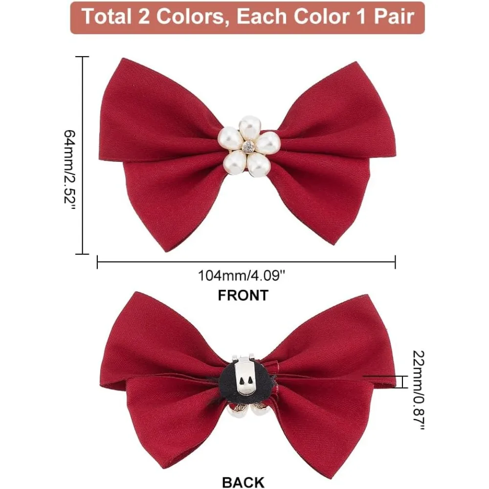 2 Pairs Bow Shoe Clips Ribbon, 2 Colors Bow Knot Shoe Buckle Elegant Shoe Shoes Clip on Detachable Ribbon Decorative