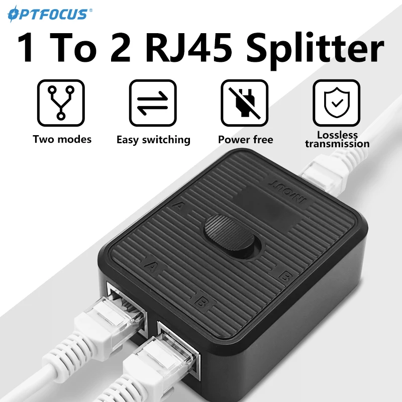 OPTFOCUS 1000Mbps 2 منفذ شبكة الفاصل CAT 5 6 Lan موصل 1 إلى 2 RJ45 كابل محدد موسع 2 في 1 خارج محول إيثرنت