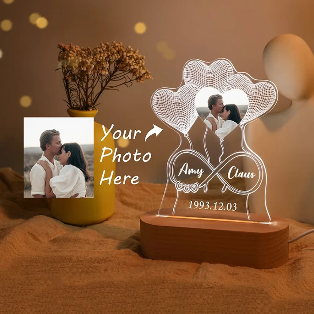 Custom 3D Photo Lamp Night Light Engraving Base Custom Wedding Anniversary Birthday Christmas 3D Lamp Gifts Support Dropshipp