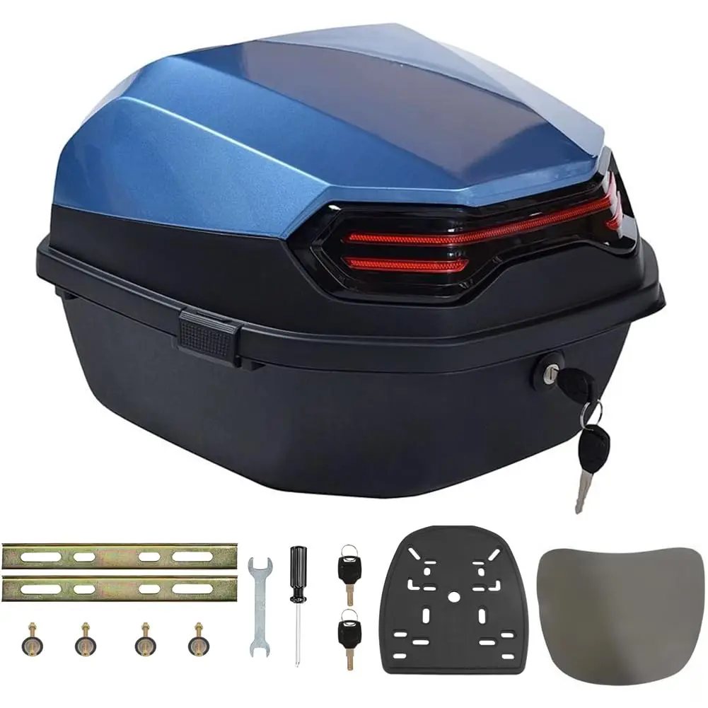 

Багажник мотоцикла 35л, универсальный верхний чехол, водонепроницаемый шлем, пластиковый ящик для хранения багажа с мягкой спинкой, запираемый мото