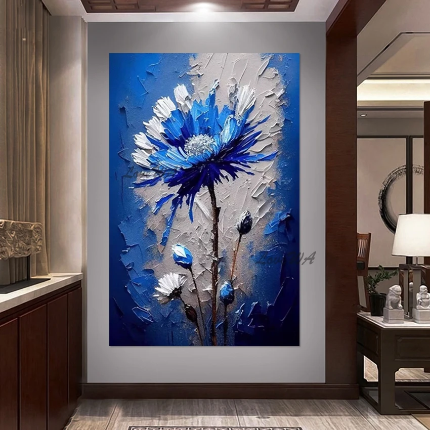 Modern Beautiful Acrylic Flowers Texture Handmade Oil Paintings Palette Knife Canvas Art Design Picture Decoration Abstract Wall