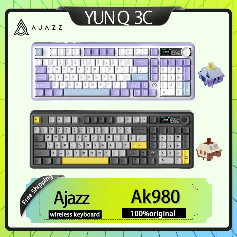 

Ajazz Ak980 Wireless Mechanical Keyboard Bluetooth Three Mode Full Key Hot Plug Rgb Light Point Gasket Structure Customized Game