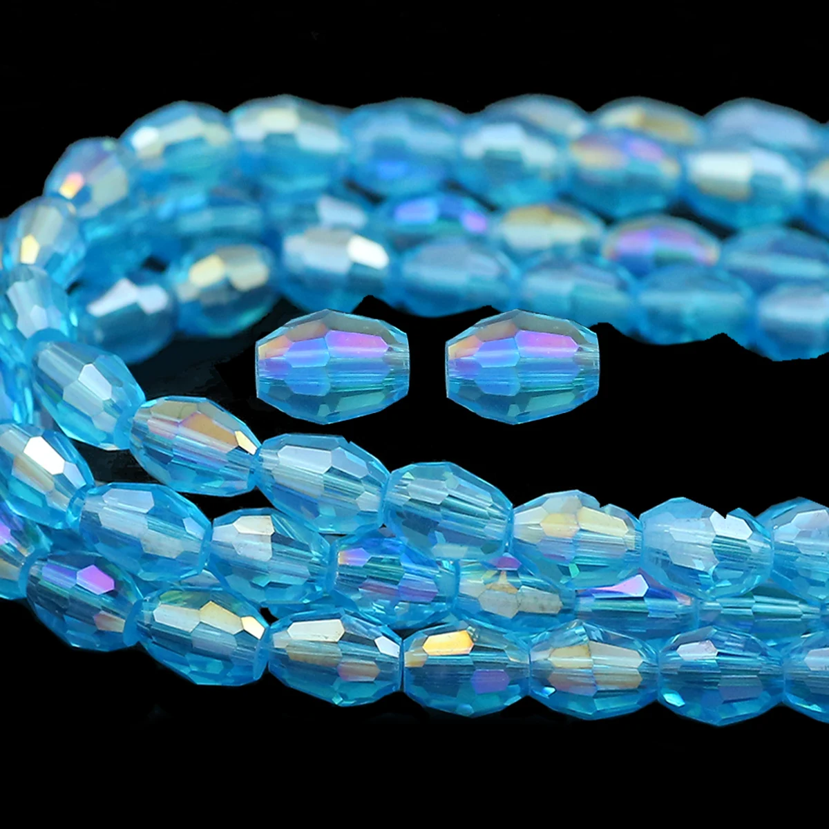 50/100pcs 4x6/6x8mm Lake Blue AB Austrian Crystal Oval Faceted Glass Loose Spacer Beads For DIY Bracelet Necklace Jewelry Making