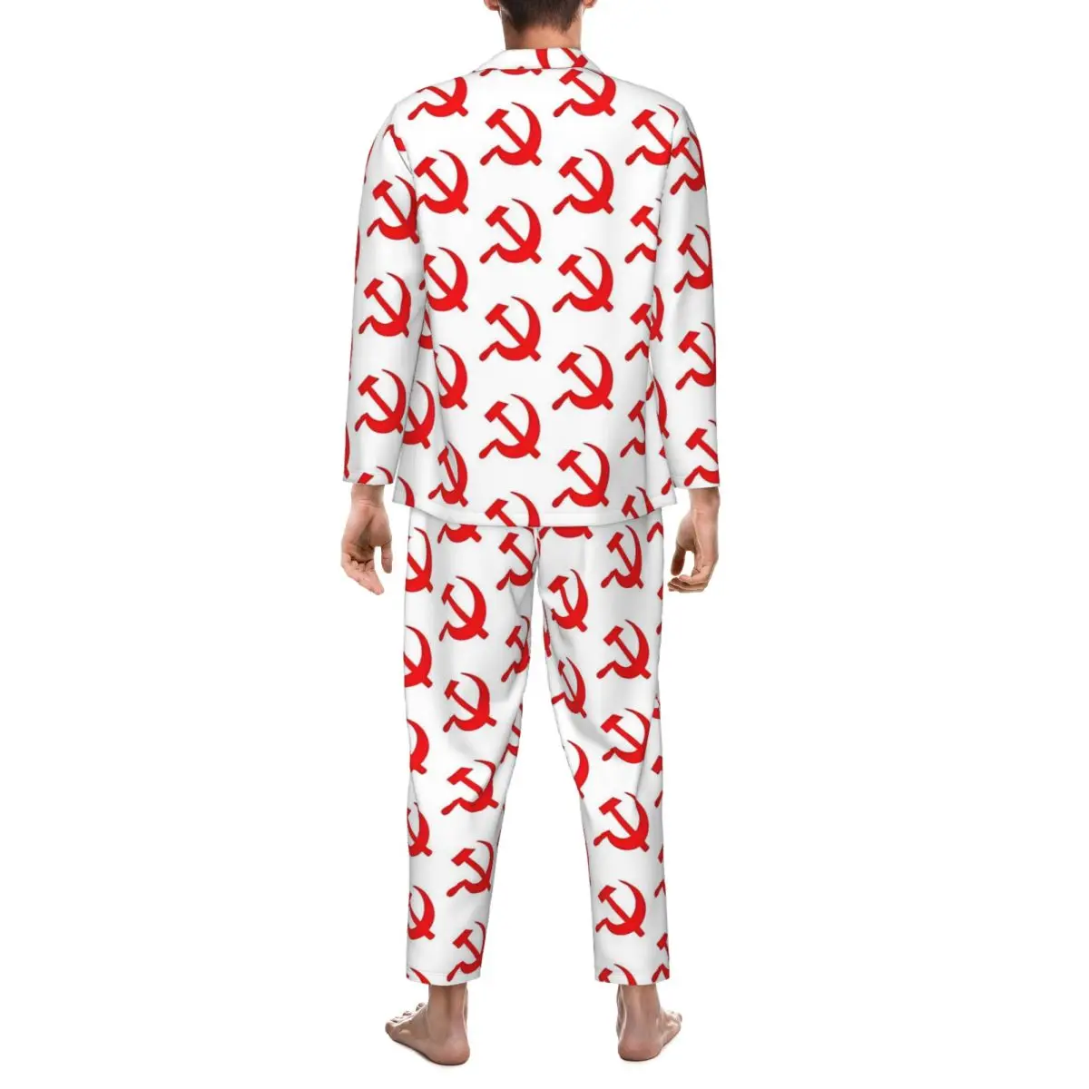 Ccct comunista martelo foice pijamas conjunto bonito macio pijamas masculino mangas compridas casual solto casa 2 peças pijamas tamanho grande