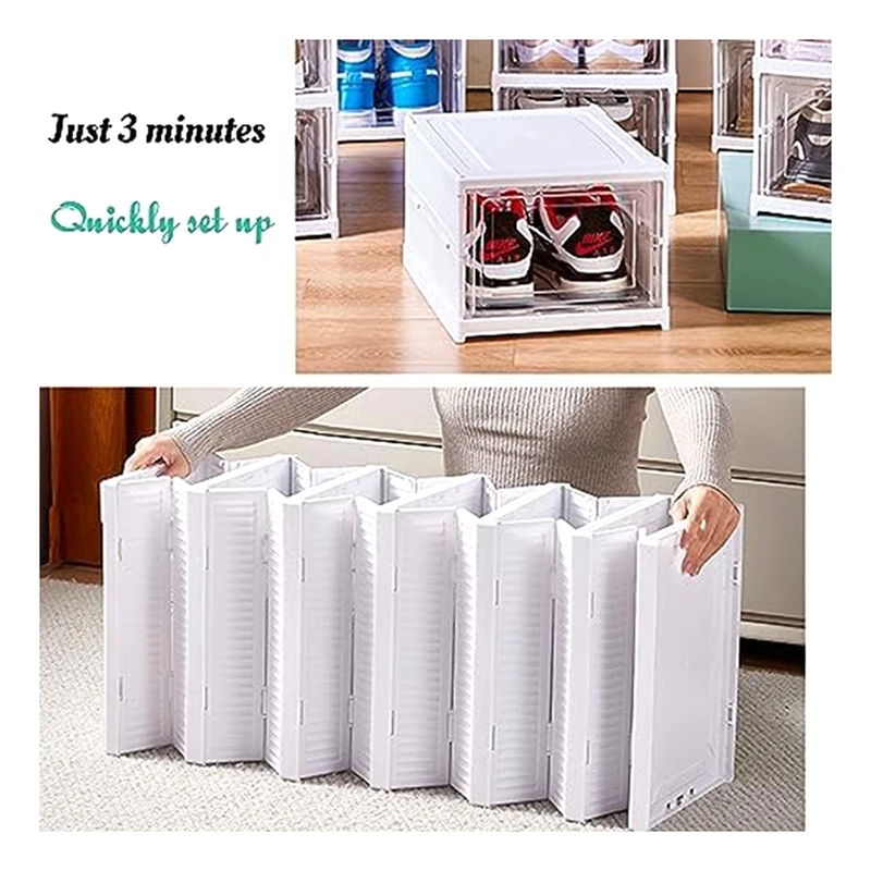 1 Piece Installation-Free Foldable Shoe Organizers With Clear Door Space-Saving Shoe Rack Sturdy Clear Plastic