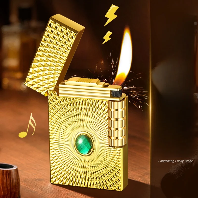 HOT Metal Steel Voice Oblique Fire Inflatable Lighter Sideslip Grinding Wheel Ignition Butane Gas Pipe Lighter Smoking Wholesale