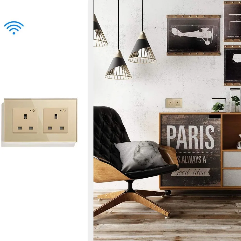 WiFi Smart Wall Sockets UK Electric Plug Mounted Outlets 13A App Remote Voice Control Timer by Tuya Smartlife Alexa Google Home