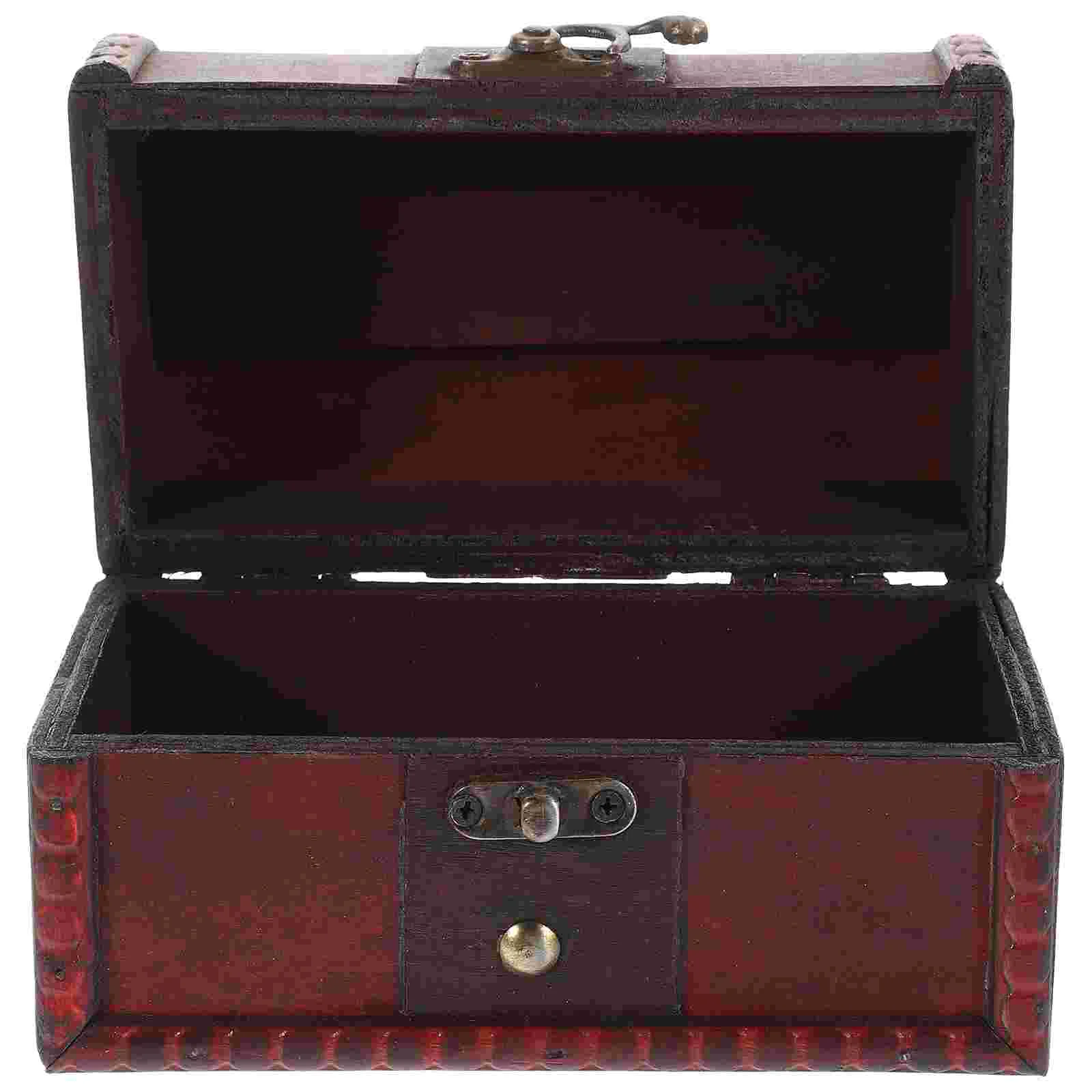 Vintage Storage Box Treasure Chest Jewelry Organizer Pirate Money Case Retro Trinket Wood Wooden Coin Bank