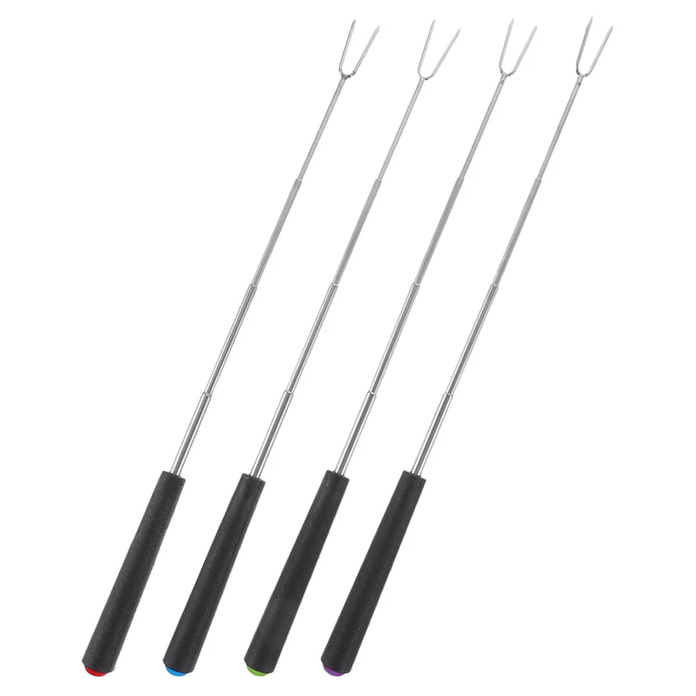 

4 Pcs Telescopic Barbecue Fork Stick Roasting Sticks Convenient Grill Skewer Stainless Steel Forks Portable Meat Lifting