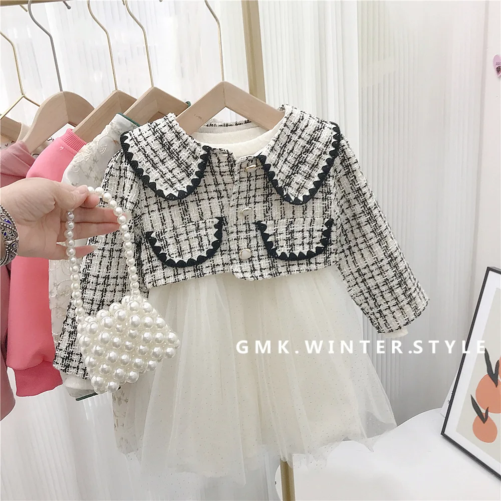 Childrens Sets Girl Spring Autumn New Lapel Collar Fashion Two Pieces Clothing Turn Dwon Collar 2024 Simlpe Warm Loose