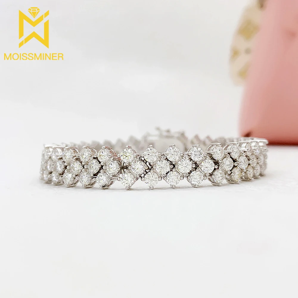 

3 Rows Moissanite Bracelet For Men Women S925 Silver Cuban Tennis Chain Bracelets Real Diamonds Hip Hip Jewelry With GRA