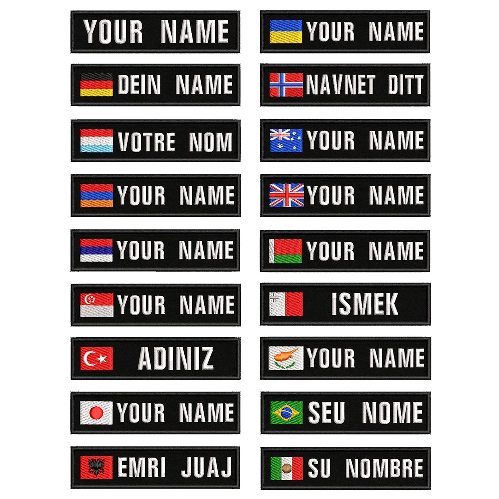 1PC 10cmX2.5cm Custom Name Flag Patch Stripes Badge Iron On Or Hook Loop Armband Germany Luxembourg Armenia Serbia Singapore