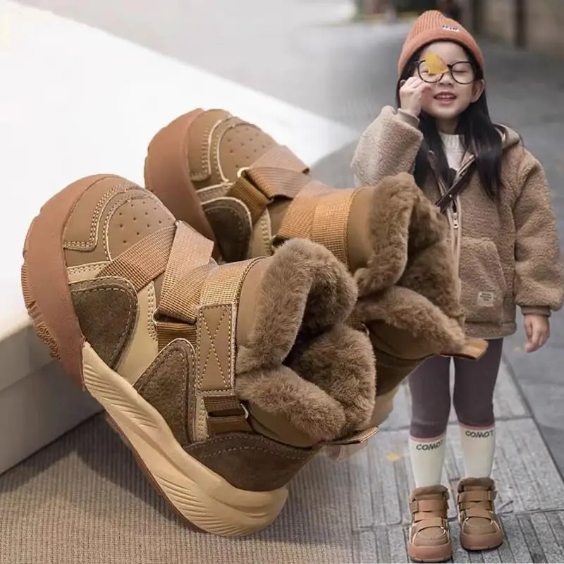 

Kawaii Casual Shoe Fashion Childrens Shoe Kids Snow Boots 2025 Winter New Boys Girls Waterproof Shoes Thick Fleece Lined Warm