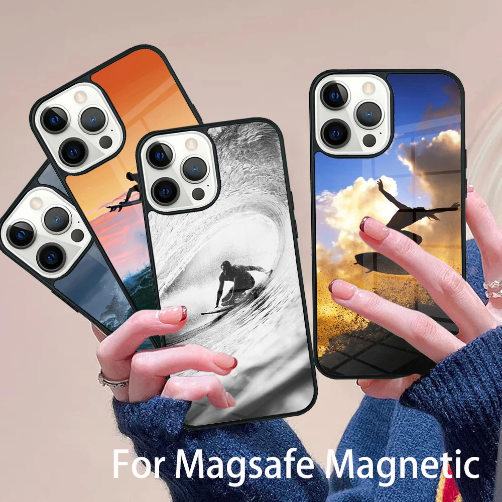 

Surfing Wave Phone Case Magesafe Magnetic Wireless Charge Cover For IPhone 16 11 12 13 14 15 Pro Max Plus Mini