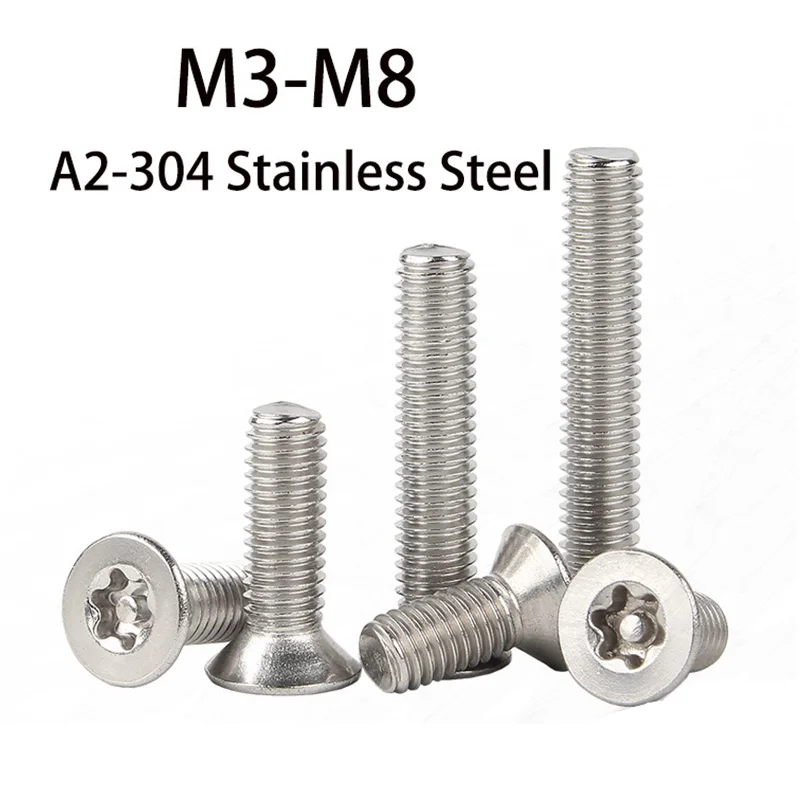 A2 Stainless Steel Security Screws Bolts Tamper Proof Anti Theft M3 M4 M5 M6 M8 Six Lobe Torx Screw With Cylindrical Core