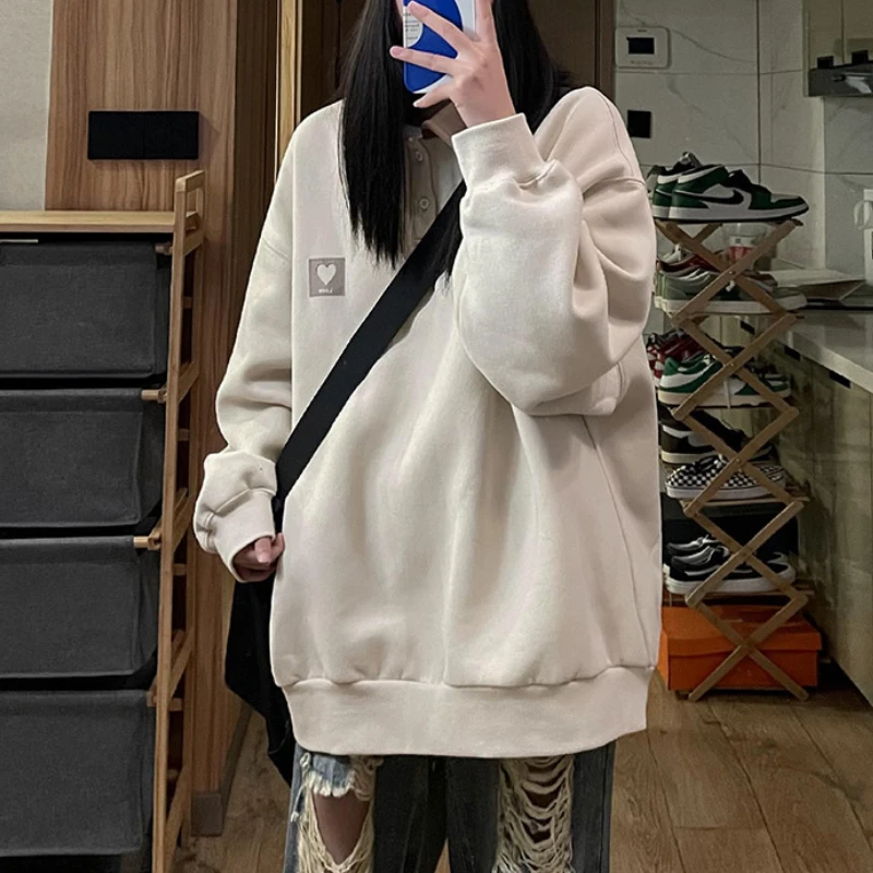 Heart Patchwork Sweatshirts Women Loose Streetwear Harajuku Preppy College Korean Fashion Style Youth All-match Autumn Clothing