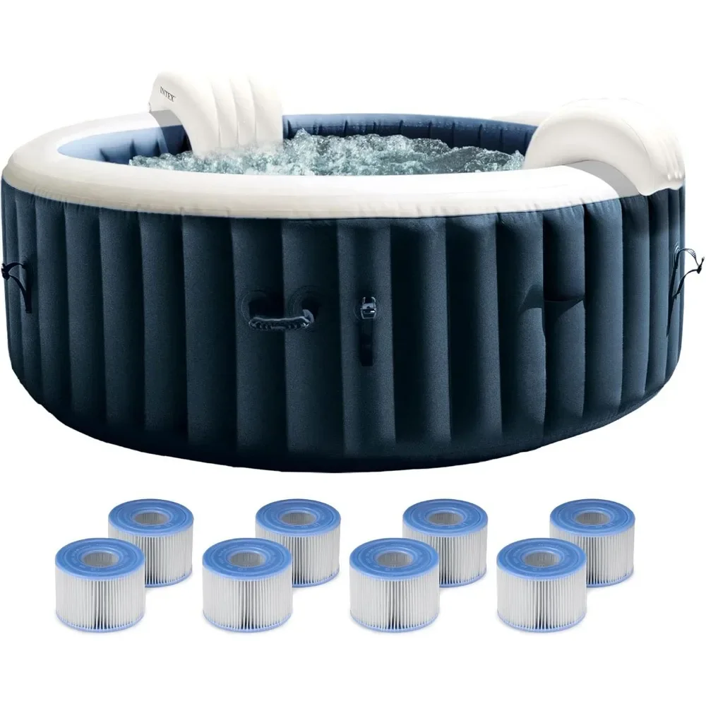 

77" Round Outdoor Hot Tub with 8 Type S1 Easy Set Spa Filter Replacement Cartridges, 4 Person Portable Inflatable Bubble Jet Spa