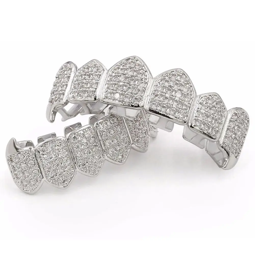 Silver Plated Top & Bottom Grillz Mouth Teeth Grills High Quality, Silver image 2