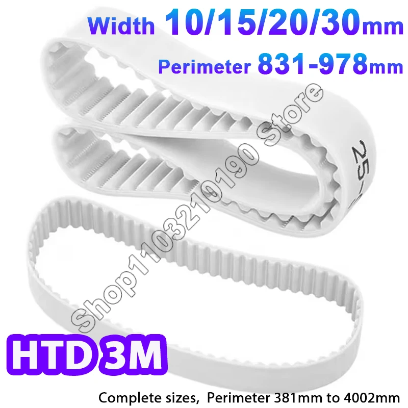 HTD 3M Timing Belt Width 10/15/20/30mm PU with Steel Core Closed Loop Perimeter 831-978mm White Polyurethane 3M Synchronous Belt