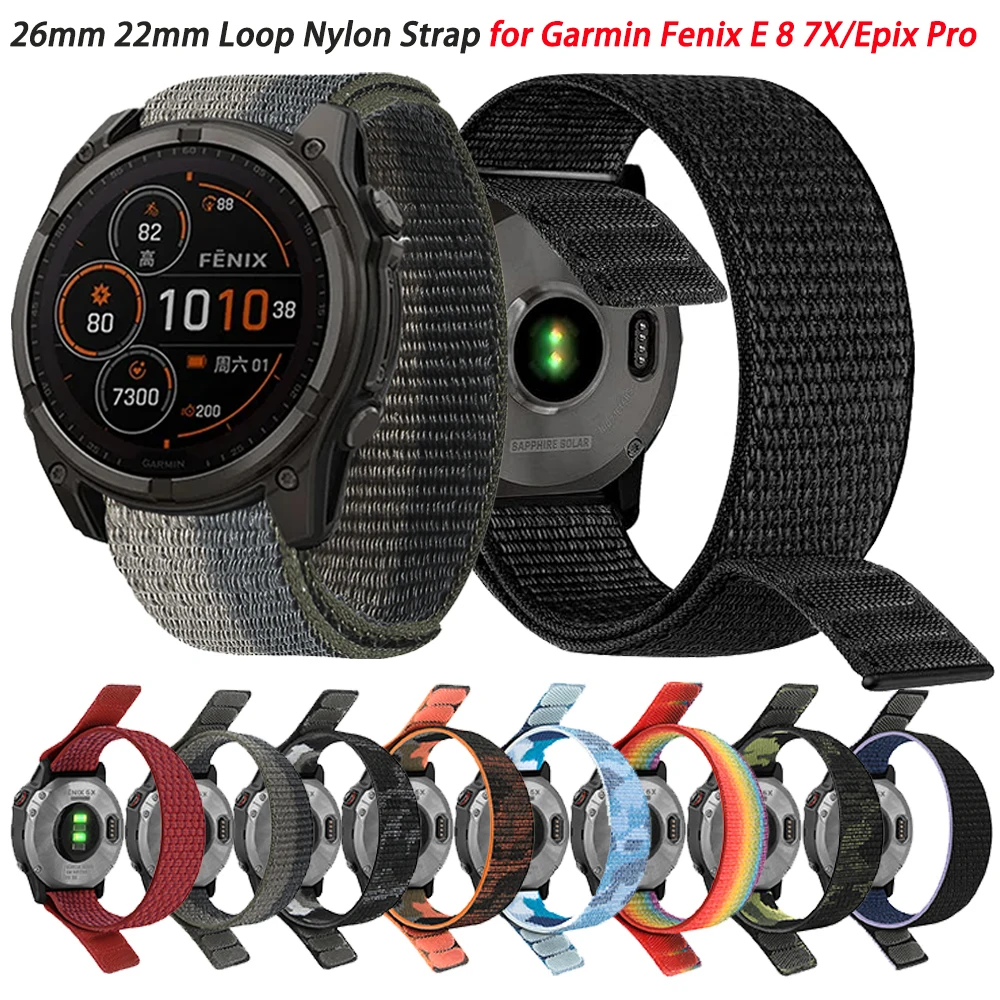 22mm 26mm QuickFit Hook Loop Nylon Strap For Garmin Enduro 3 2/Fenix 8 E 7 7X Pro/Epix Gen 2/Tactix 8 47mm 51mm Woven Watchbands