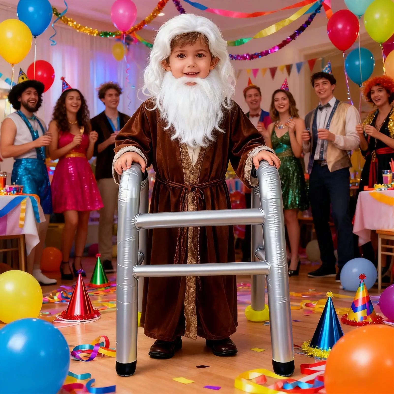 دعائم مشاية لكبار السن قابلة للنفخ، ديكورات حفلات مضحكة محمولة جواً لعيد الميلاد التقاعد، لعبة الكمامة كرنفال الهالوين