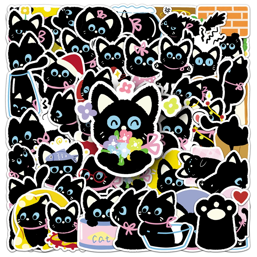 10/30/50pcs Cute Bow Black Cat Cartoon Stickers Funny Sticker for Kids Toy DIY Stationery Phone Car Suitcase Kawaii Kitten Decal