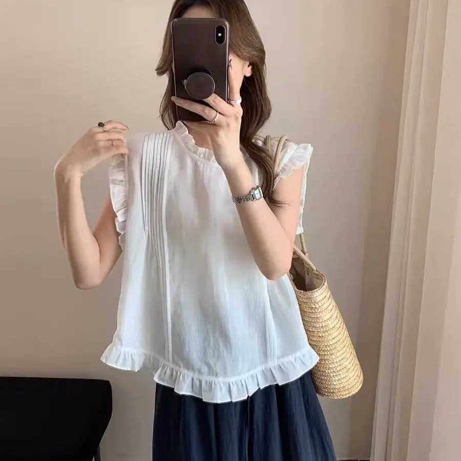 Koreańska bluzka Sle Wood ain Svel irt, damska, wyszczuplająca, modna, letnia, nowość, top, trendy, casualowa.