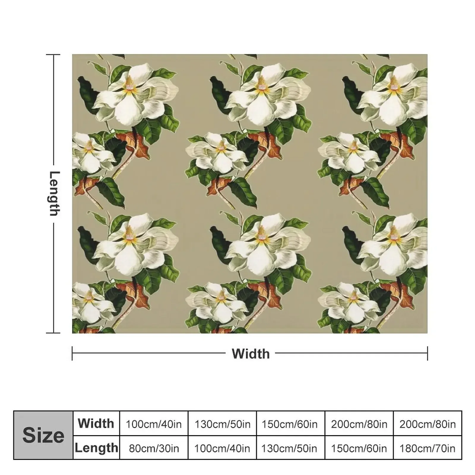 Vintage White Magnolia Pattern on Khaki Background Throw Blanket Shaggy Bed funny gift Blankets