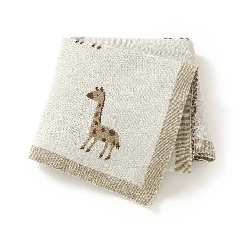 ベビーブランケット綿ニット新生児男の子女の子ベッドベビーベッドキルト-100-80-センチメートル幼児ベビーカーおくるみかわいい漫画キリンチェック柄ラップソフト