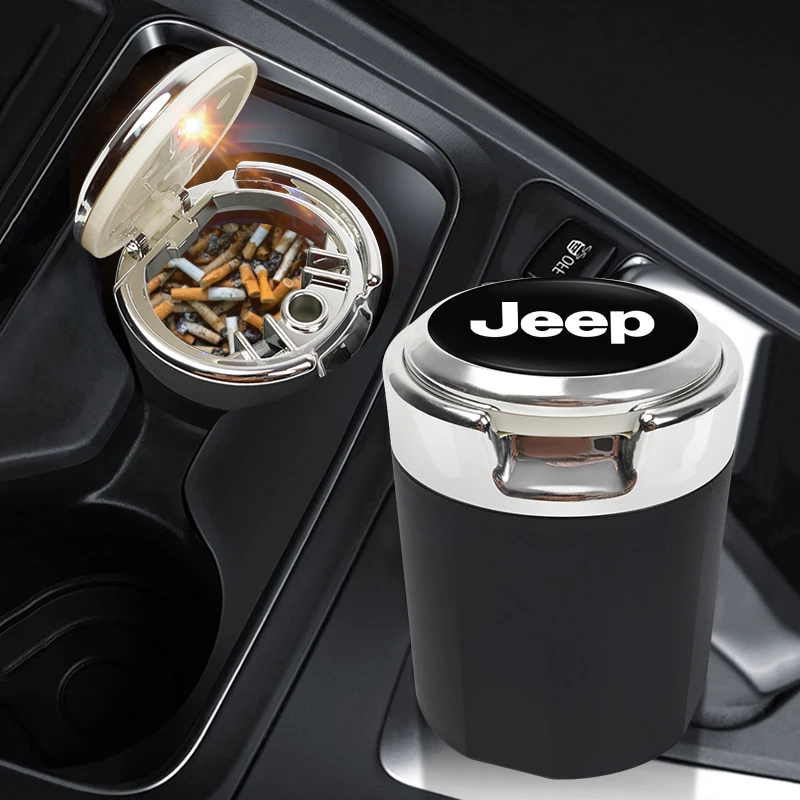 Car Interior Ashtray LED Light Portable Smoke Ashes Holder For Jeep Grand Cherokee Wrangler JK Gladiator Compass Renegade