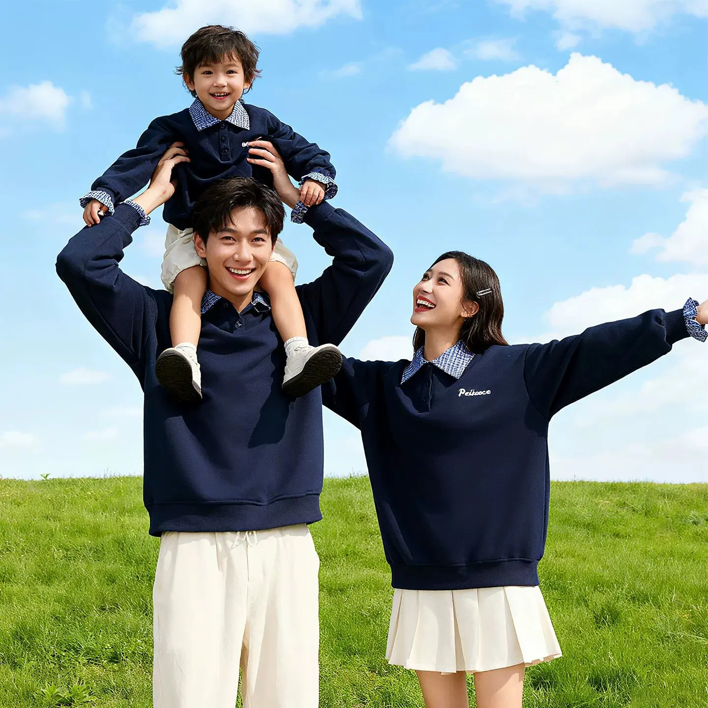 Family Matching Sweatshirts Plaid Patchwork Shirt Collar Mother Son Pullover Fake Two-Piece Couple Outfits Father Daughter Tops