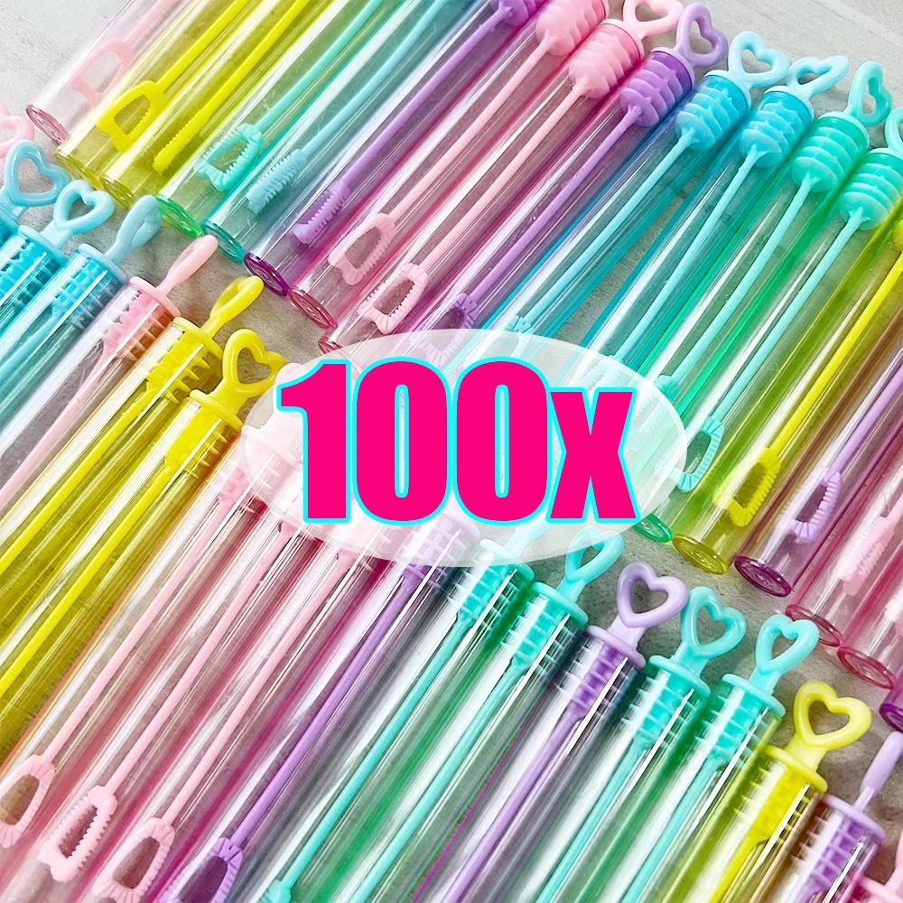 100PCS Love Heart Wand Tube Bubble Soap Bottle Birthday Party Decoration Wedding Guests Gifts Baby Shower Kids Toys Favor