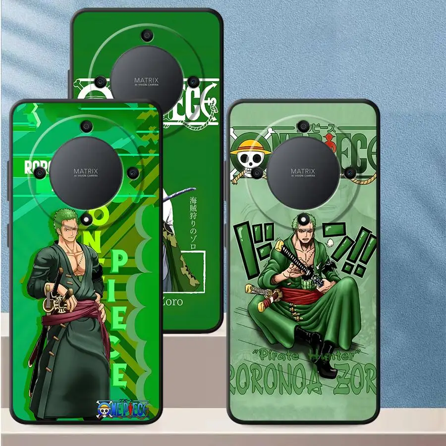 Funda de teléfono suave negra para Honor X7 X5b 90 8X X9a Magic5Lite X6 200 400 Lite X8 70 Logotipo de One Piece Zoro