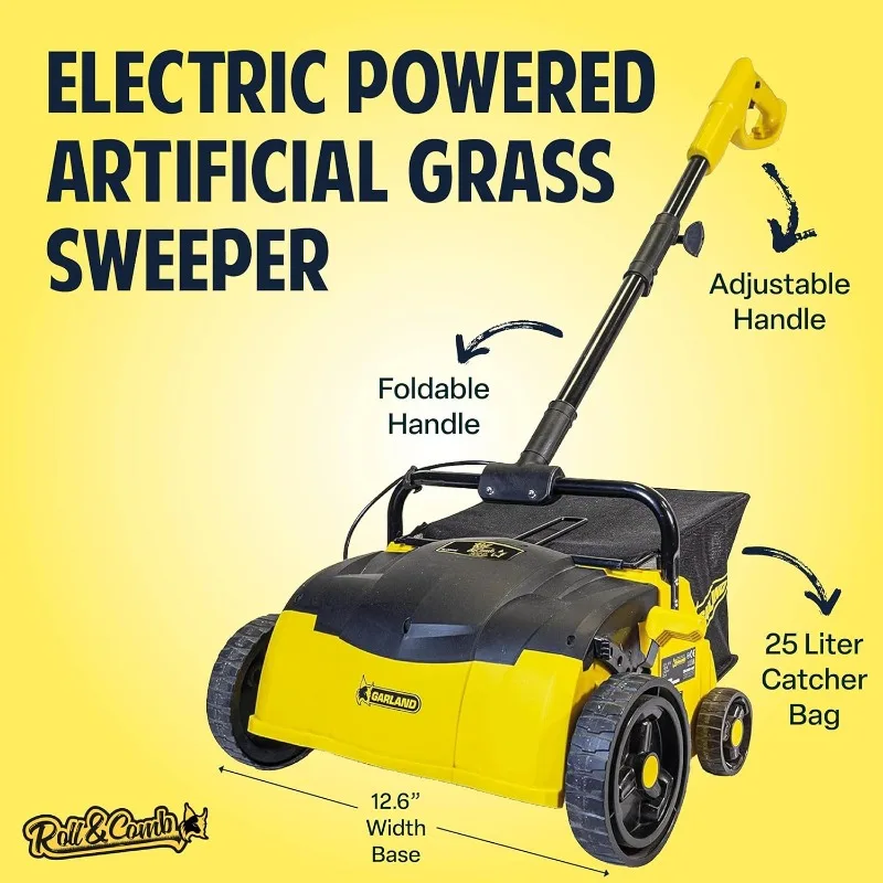 Spazzatrice per erba artificiale, tipo pettine, rastrello elettrico per erba artificiale, raccoglitore di lame da 25 litri, modello 302e, 19,8 LBS.