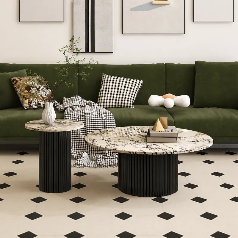 Retro High End Bogli Marble Round Coffee Table Set Simple Modern Small Apartment Living Room Home Furniture