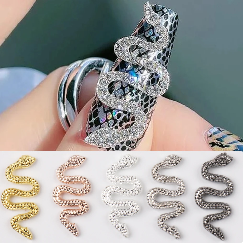 5/25pcs Snake Nail Charms Luxury Punk Metal 3D Snake Design Gold Silver Jewelry Nails Serpiente DIY Manicure Decoration BES13