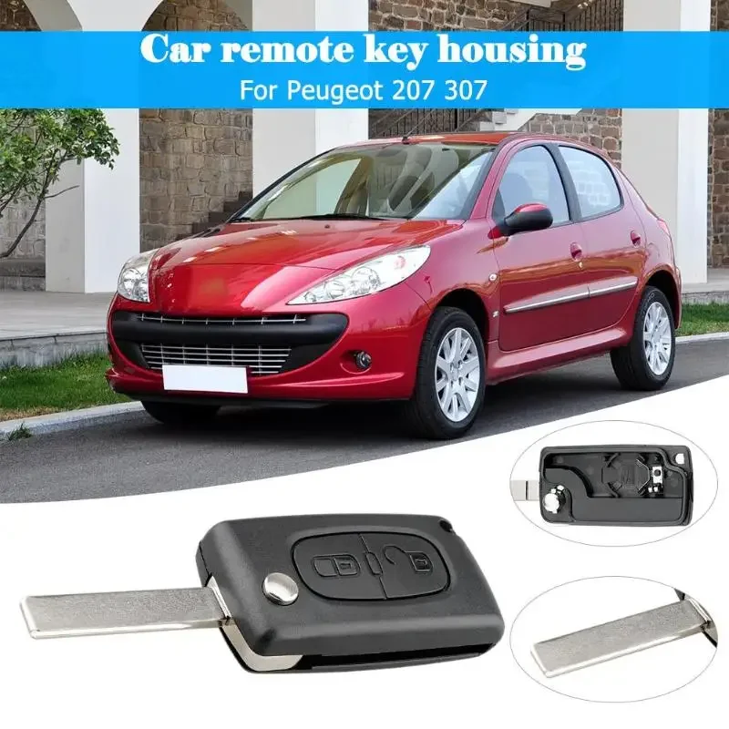 Car Accessories 2 Buttons Flip Folding Remote Key Fob Case Blank Car Key Shell for Peugeot 207 307